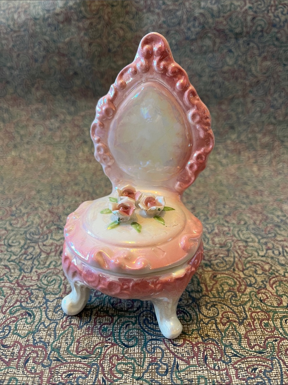 Vintage Made in Japan Pink Lusterware Chair Trinket Box (As-Is condition)
